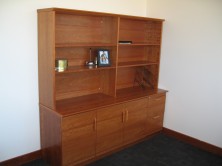 Avanti 33 Credenza And Overhead Bookcase. 33mm Top With Reverse Chamfer Sharknose Edge
